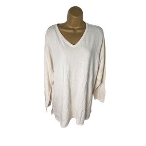Vintage 90s Designs & Co Lane Bryant Wool Blend V-Neck Knit Sweater Bone 22/24